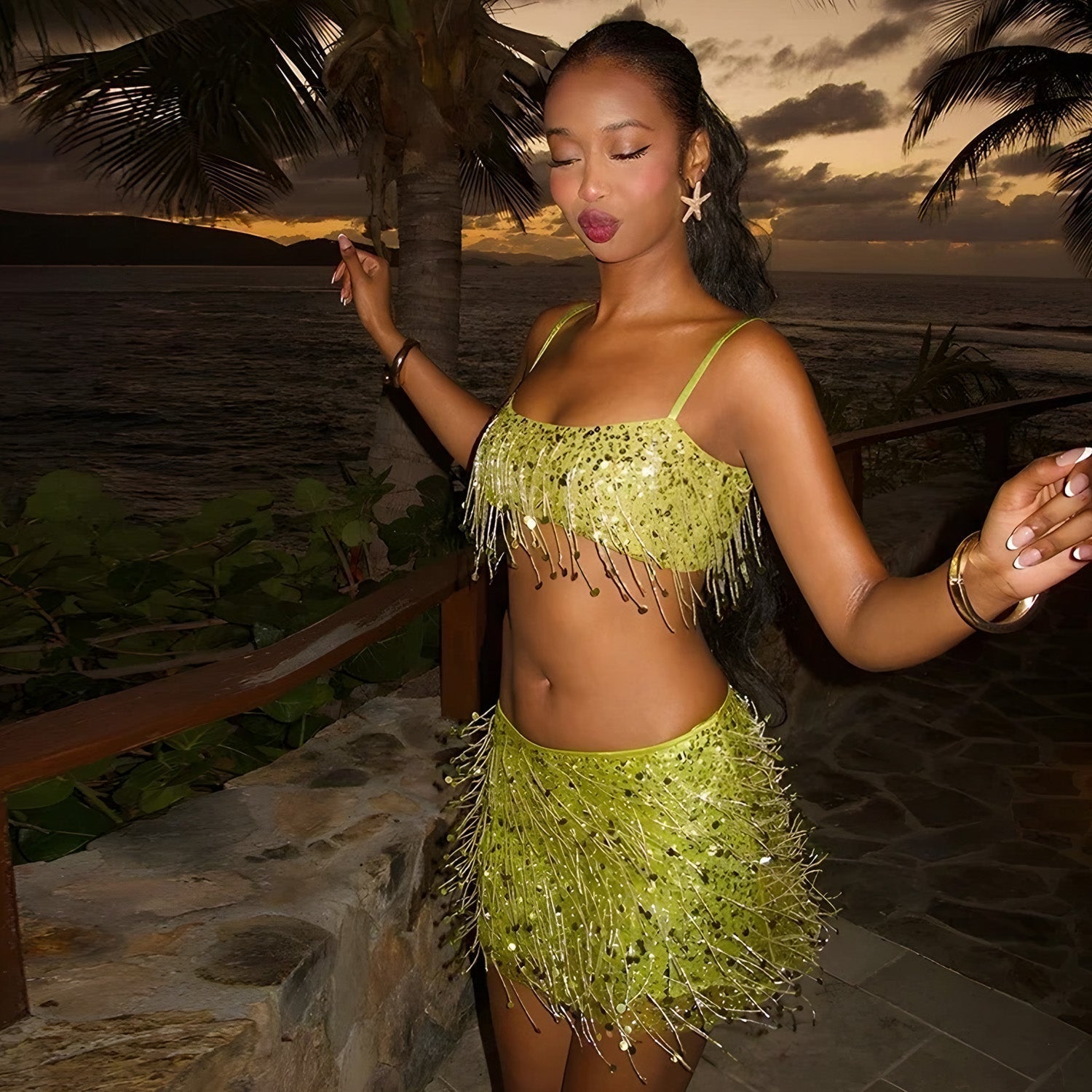 Cropped e Saia Paetê Modern Soleil