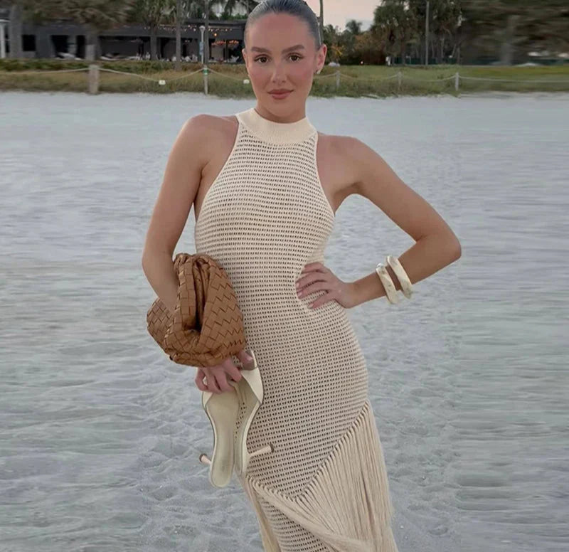 Vestido Longo com Franjas Modern Solène