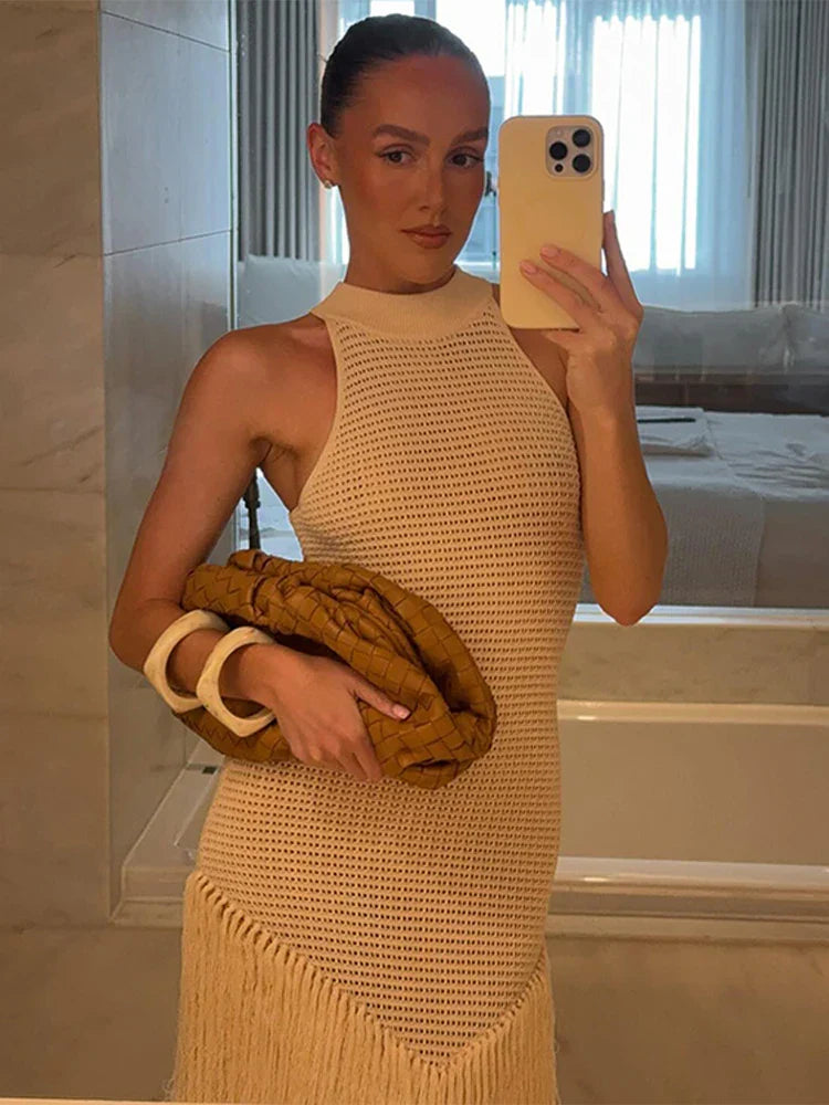 Vestido Longo com Franjas Modern Solène